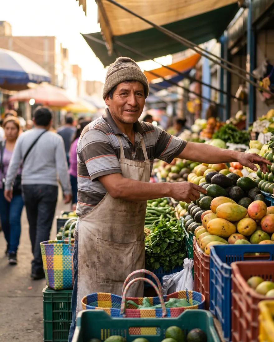 Comerciante en su puesto de un mercado